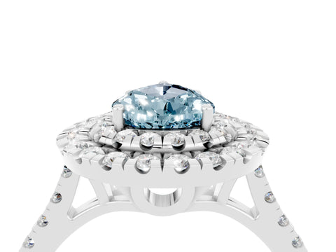White gold Double Halo Pear Cut Aquamarine Pavé Band with Four-Prong Setting_4
