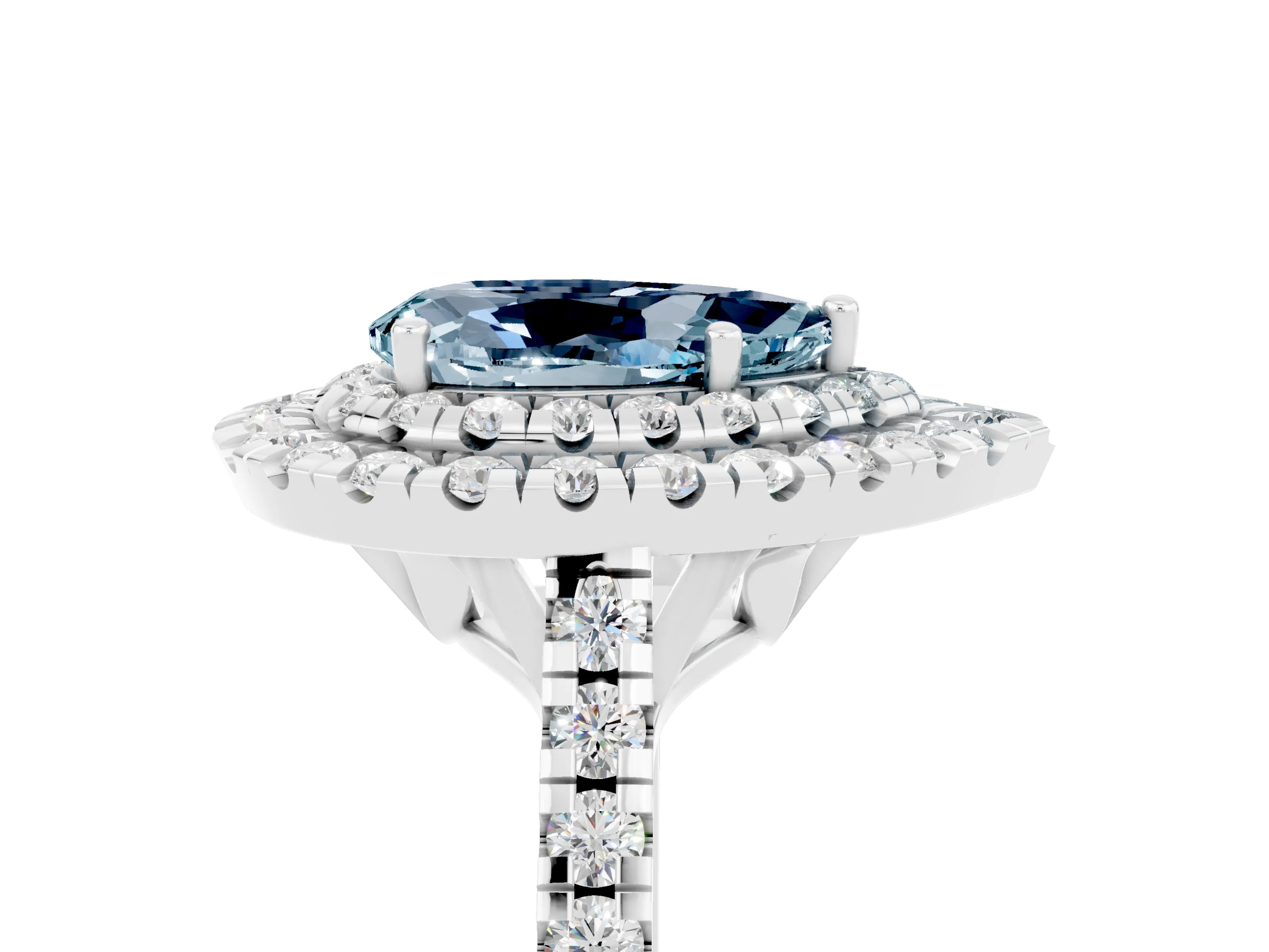 White gold Double Halo Pear Cut Aquamarine Pavé Band with Four-Prong Setting_5