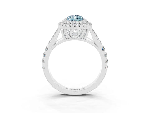 White gold Double Halo Pear Cut Aquamarine Pavé Split Shank Ring with Prong Setting_3