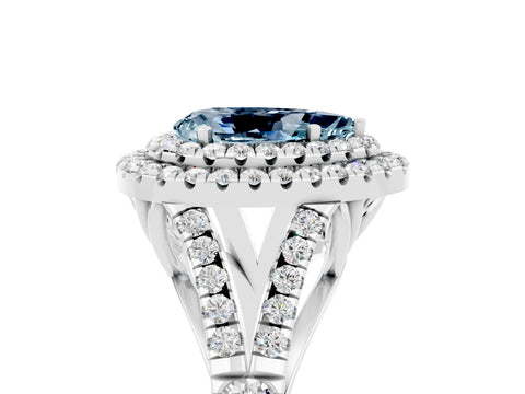 White gold Double Halo Pear Cut Aquamarine Pavé Split Shank Ring with Prong Setting_5