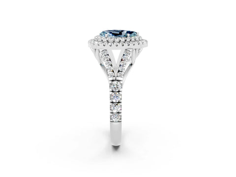 White gold Double Halo Pear Cut Aquamarine Split Shank Engagement Ring with Four-Prong Setting_2