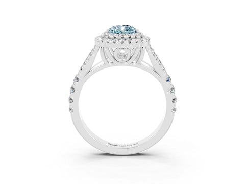 White gold Double Halo Pear Cut Aquamarine Split Shank Engagement Ring with Four-Prong Setting_3