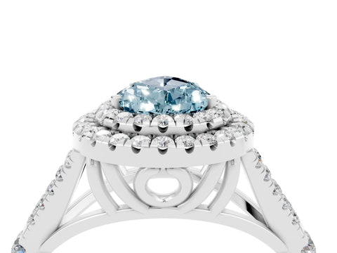 White gold Double Halo Pear Cut Aquamarine Split Shank Engagement Ring with Four-Prong Setting_4