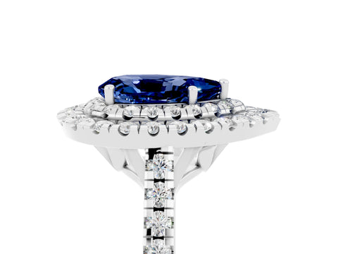 White gold Double Halo Pear Cut Blue Sapphire Pavé Band with Four-Prong Setting_5