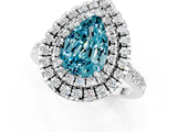 White gold Double Halo Pear Cut Blue Topaz Pavé Band with Four-Prong Setting_1