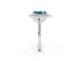 White gold Double Halo Pear Cut Blue Topaz Pavé Band with Four-Prong Setting_2