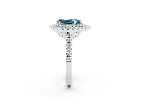 White gold Double Halo Pear Cut Blue Topaz Pavé Band with Four-Prong Setting_2