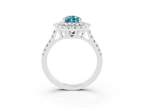 White gold Double Halo Pear Cut Blue Topaz Pavé Band with Four-Prong Setting_3