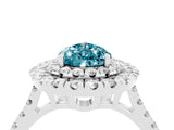 White gold Double Halo Pear Cut Blue Topaz Pavé Band with Four-Prong Setting_4