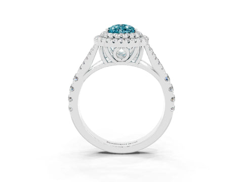 White gold Double Halo Pear Cut Blue Topaz Pavé Split Shank Ring with Prong Setting_3