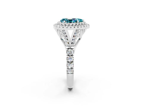 White gold Double Halo Pear Cut Blue Topaz Split Shank Engagement Ring with Four-Prong Setting_2