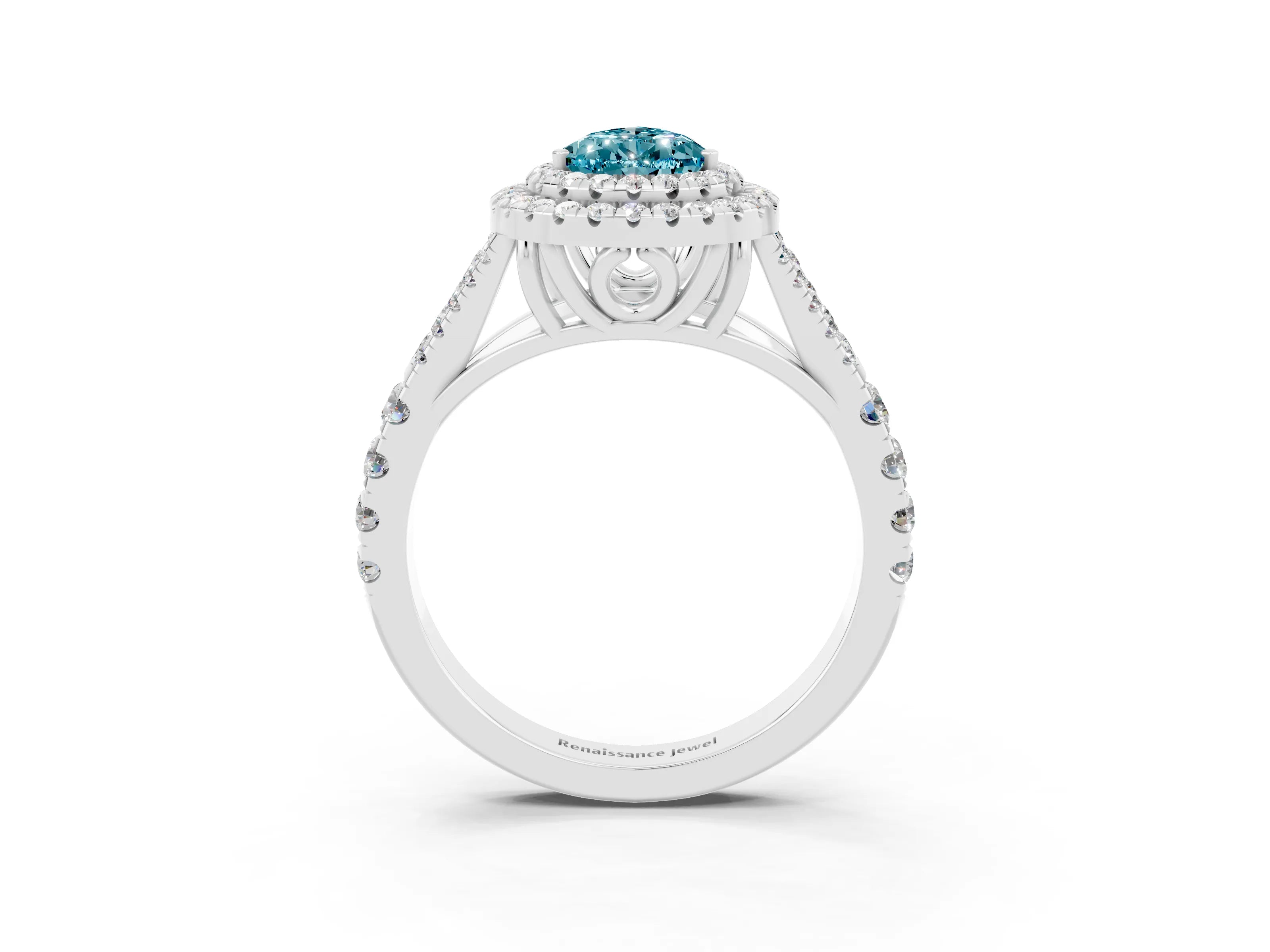 White gold Double Halo Pear Cut Blue Topaz Split Shank Engagement Ring with Four-Prong Setting_3