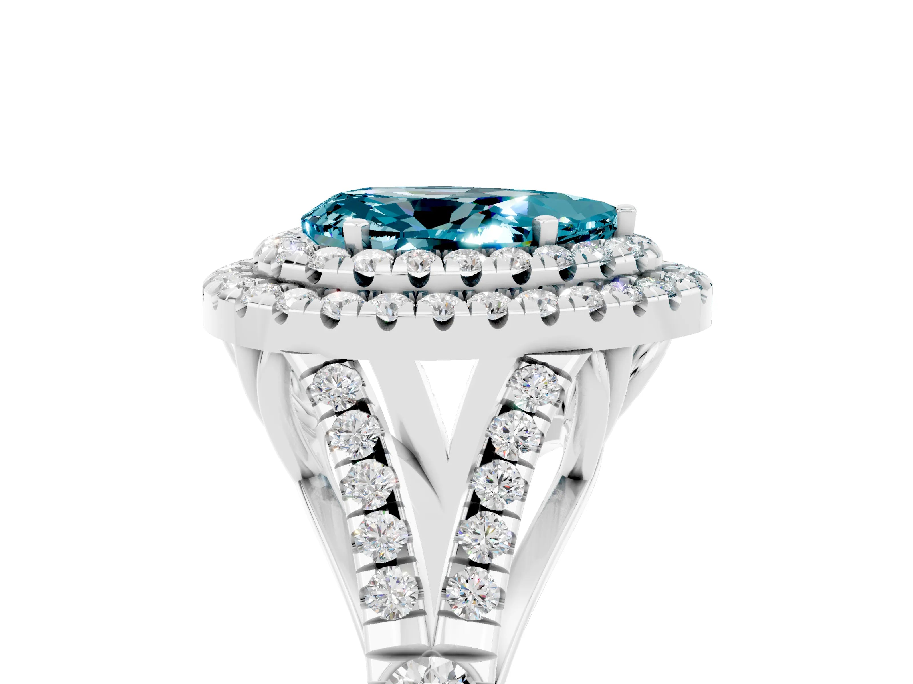 White gold Double Halo Pear Cut Blue Topaz Split Shank Engagement Ring with Four-Prong Setting_5