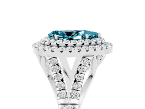 White gold Double Halo Pear Cut Blue Topaz Split Shank Engagement Ring with Four-Prong Setting_5