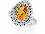 White gold Double Halo Pear Cut Citrine Pavé Band with Four-Prong Setting_1