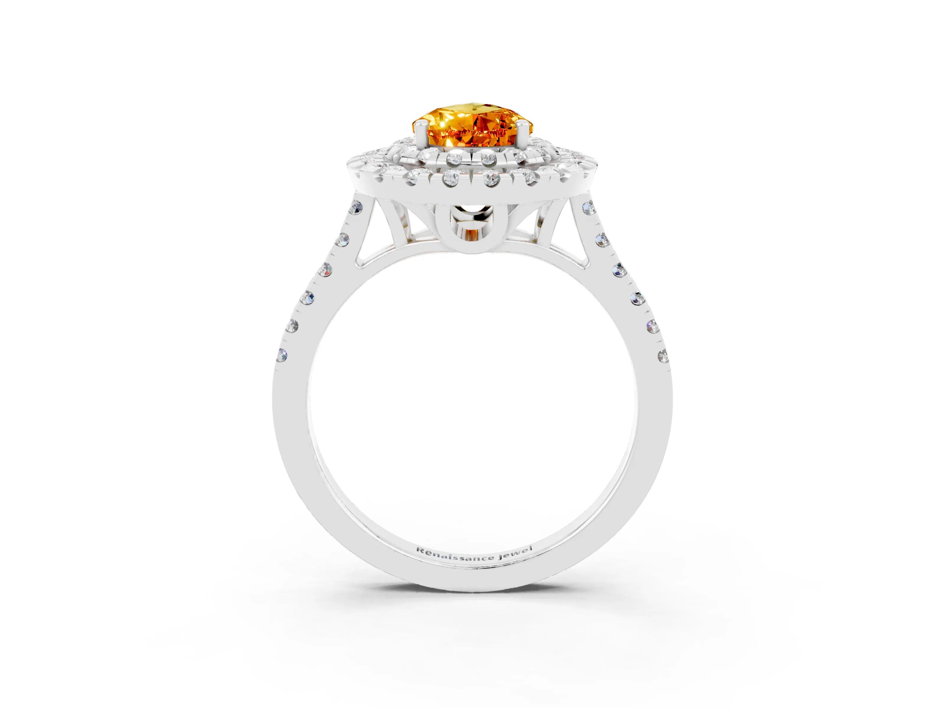 White gold Double Halo Pear Cut Citrine Pavé Band with Four-Prong Setting_3