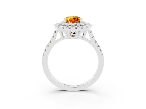 White gold Double Halo Pear Cut Citrine Pavé Band with Four-Prong Setting_3