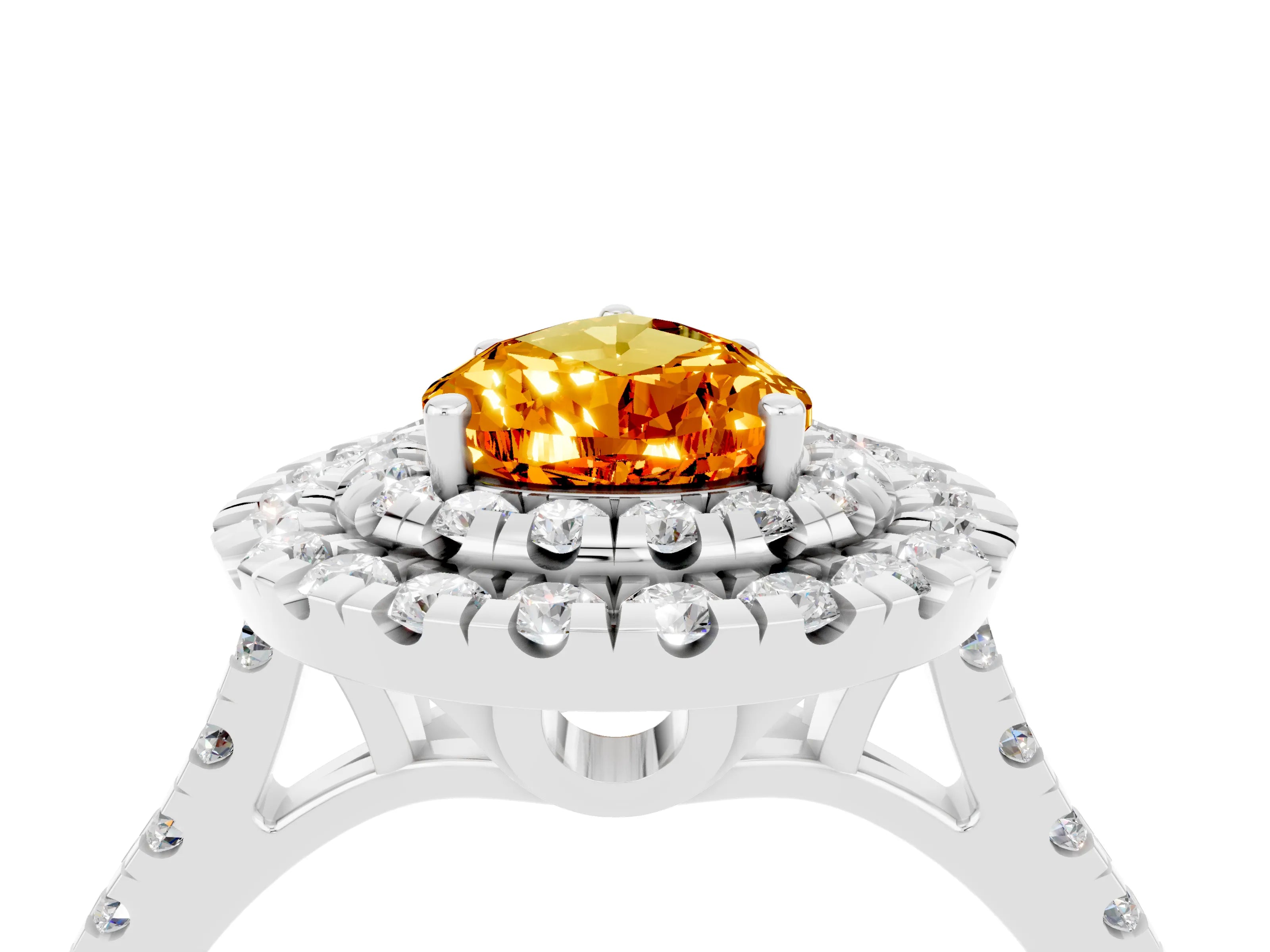 White gold Double Halo Pear Cut Citrine Pavé Band with Four-Prong Setting_4