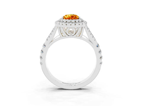White gold Double Halo Pear Cut Citrine Pavé Split Shank Ring with Prong Setting_3