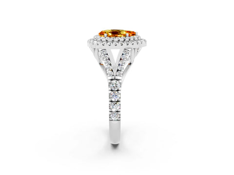 White gold Double Halo Pear Cut Citrine Split Shank Engagement Ring with Four-Prong Setting_2