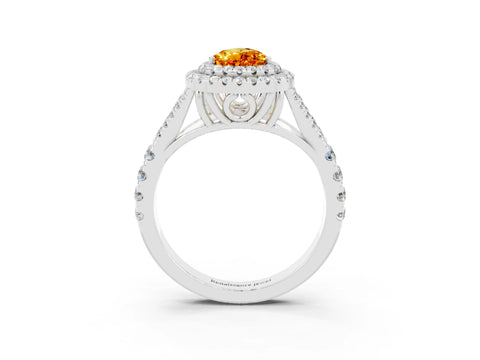 White gold Double Halo Pear Cut Citrine Split Shank Engagement Ring with Four-Prong Setting_3