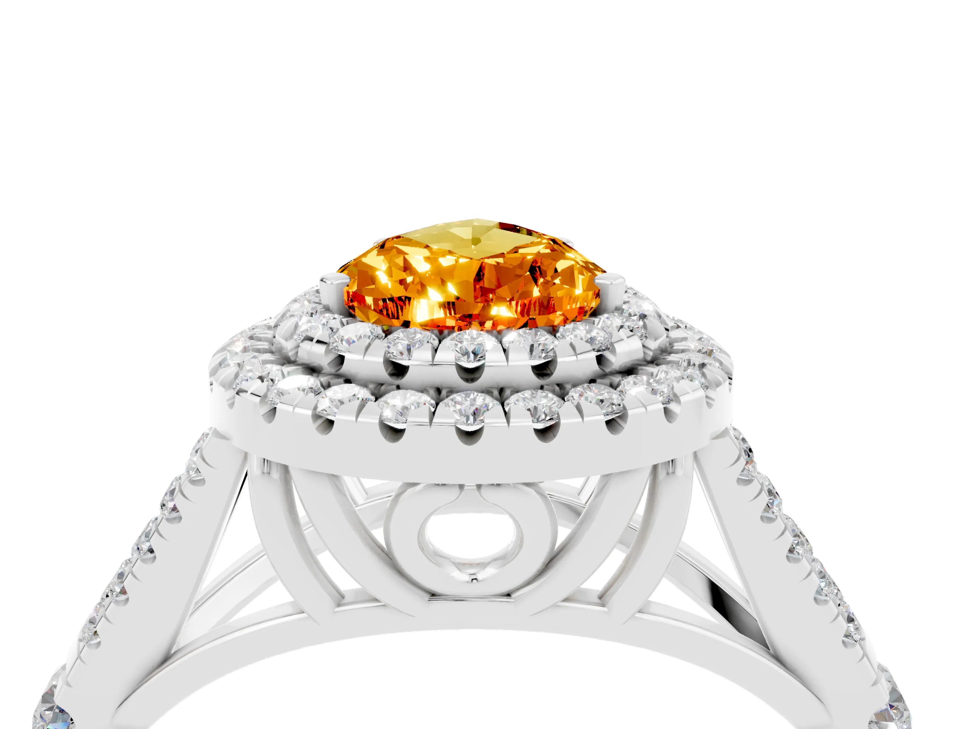 White gold Double Halo Pear Cut Citrine Split Shank Engagement Ring with Four-Prong Setting_4