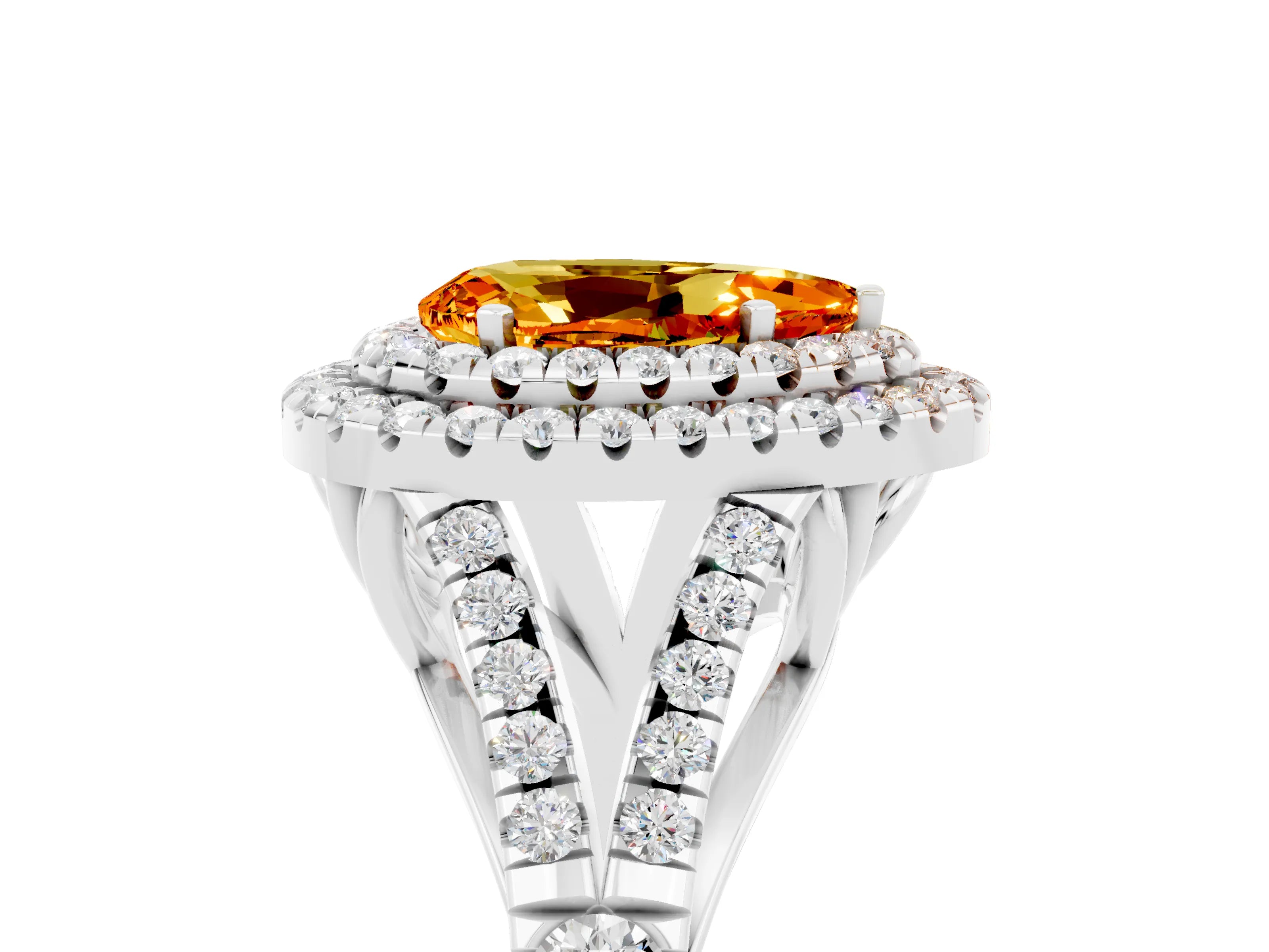 White gold Double Halo Pear Cut Citrine Split Shank Engagement Ring with Four-Prong Setting_5