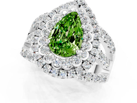 White gold Double Halo Pear Cut Diamond Split Shank Pave Set Ring_1