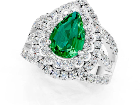 White gold Double Halo Pear Cut Diamond Split Shank Pave Set Ring_1