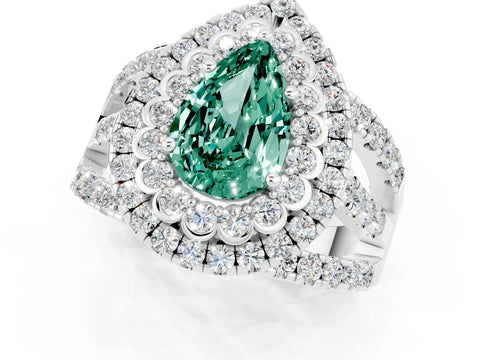 White gold Double Halo Pear Cut Diamond Split Shank Pave Set Ring_1