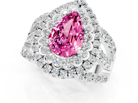 White gold Double Halo Pear Cut Diamond Split Shank Pave Set Ring_1