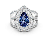 White gold Double Halo Pear Cut Diamond Split Shank Pave Set Ring
