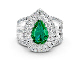 White gold Double Halo Pear Cut Diamond Split Shank Pave Set Ring