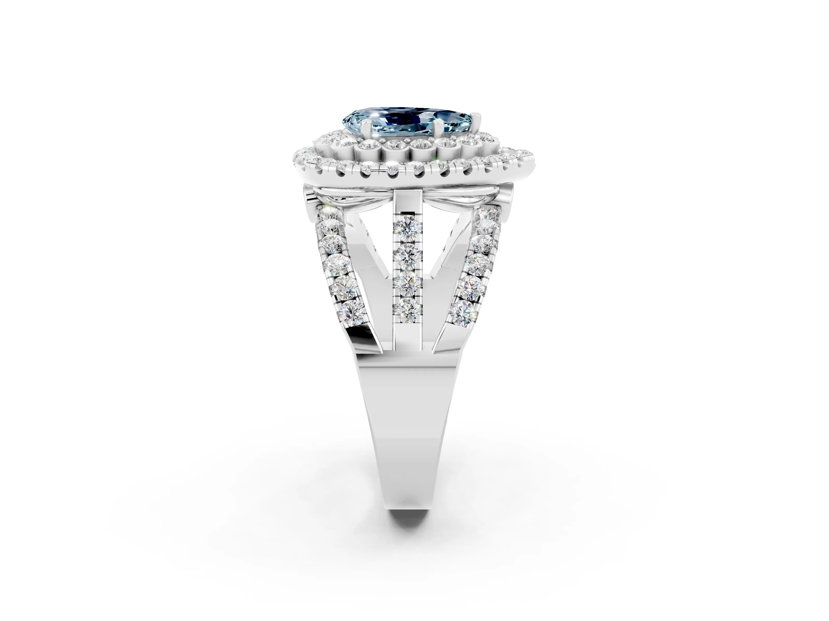 White gold Double Halo Pear Cut Diamond Split Shank Pave Set Ring_2