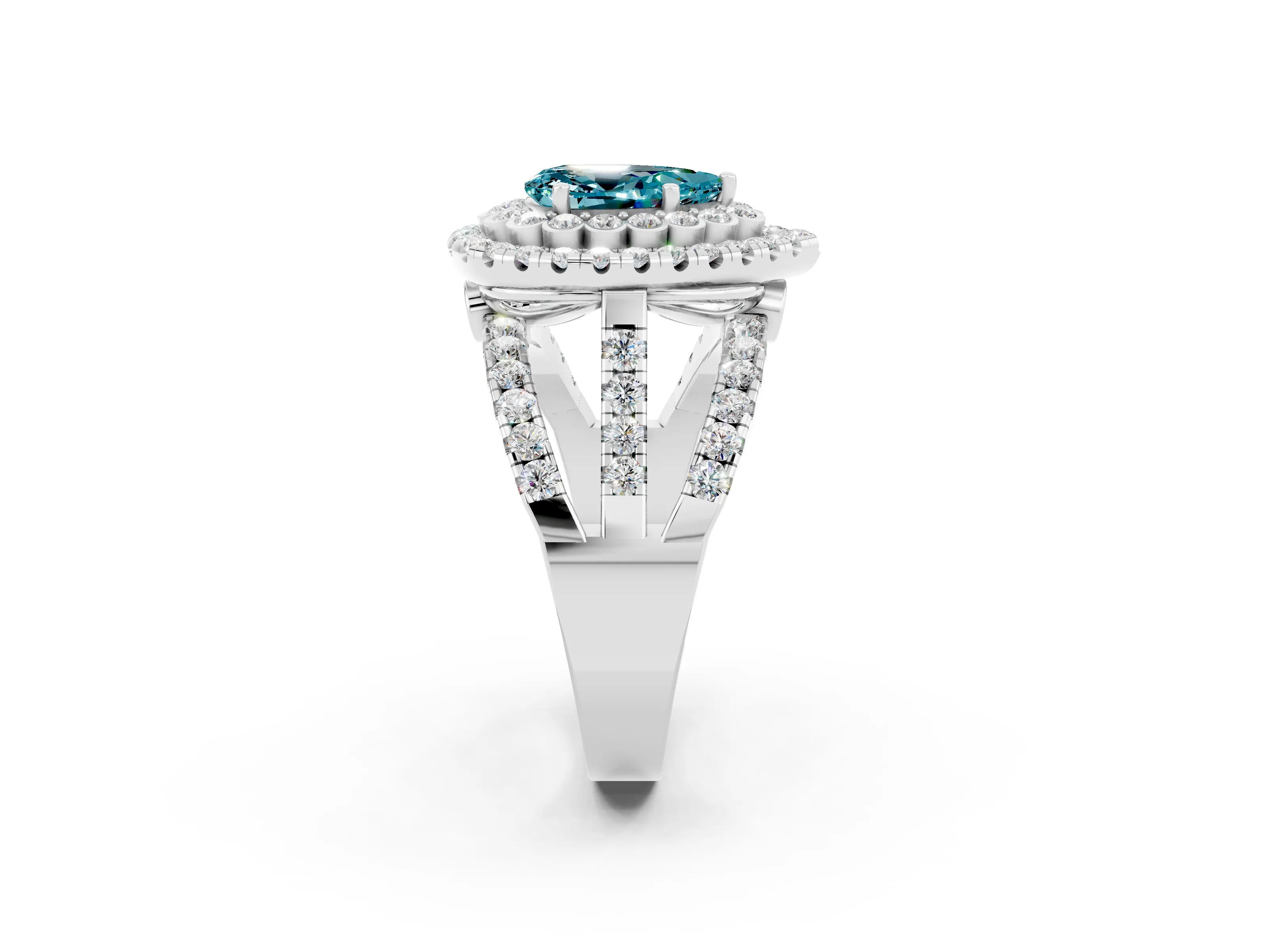 White gold Double Halo Pear Cut Diamond Split Shank Pave Set Ring_2