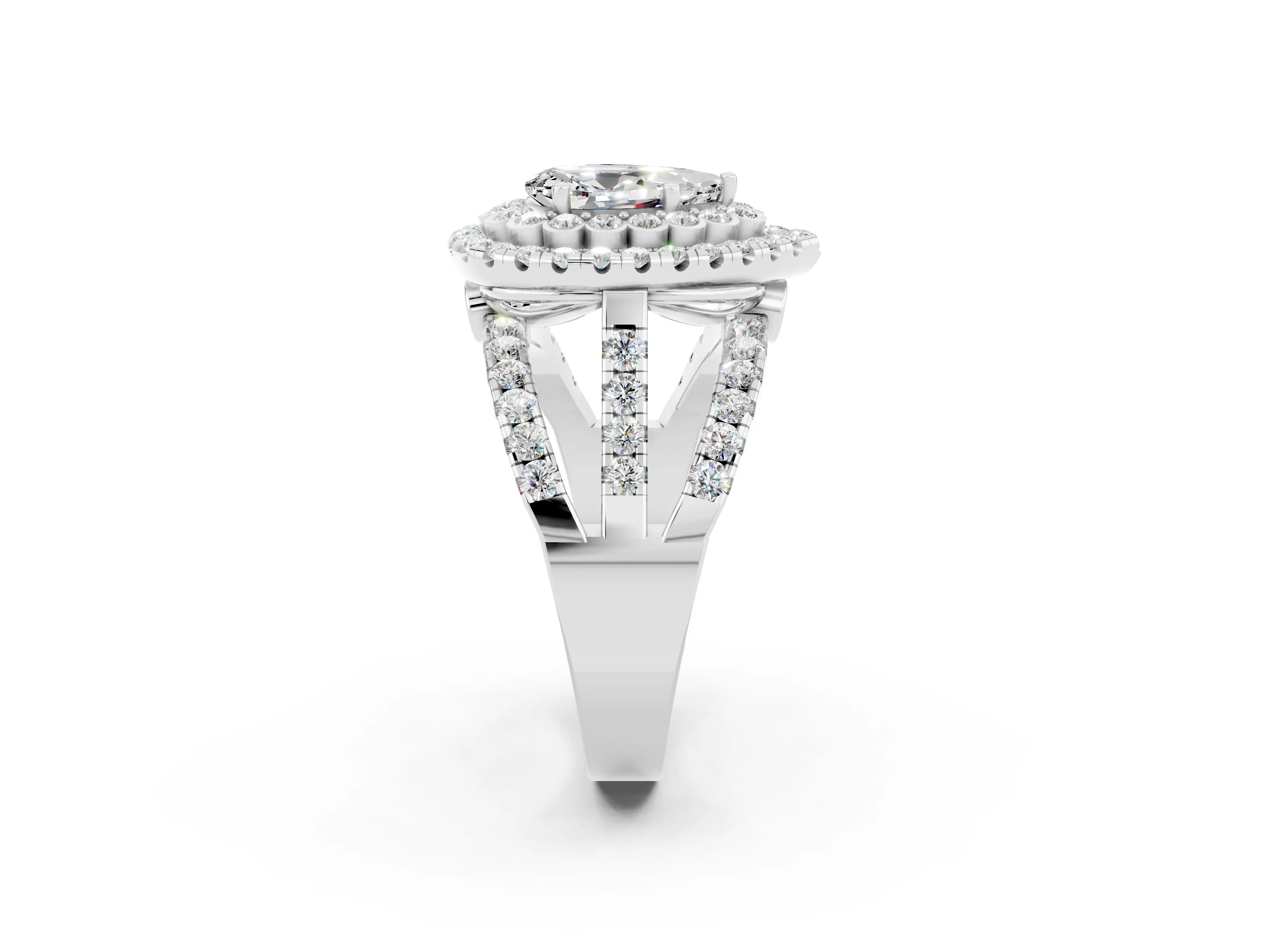 White gold Double Halo Pear Cut Diamond Split Shank Pave Set Ring_2