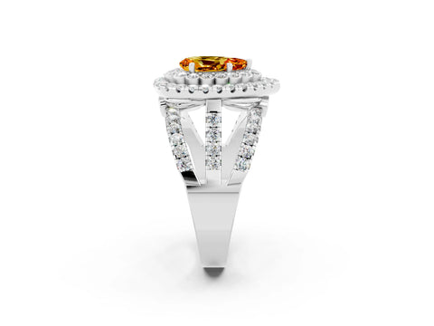White gold Double Halo Pear Cut Diamond Split Shank Pave Set Ring_2
