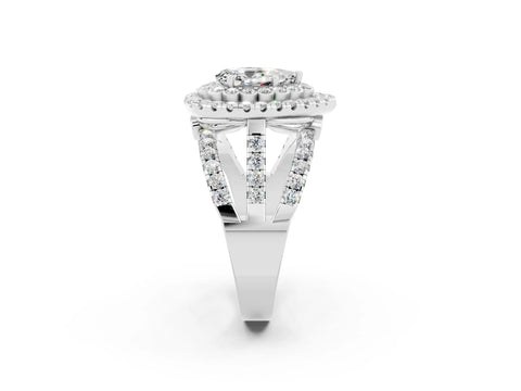 White gold Double Halo Pear Cut Diamond Split Shank Pave Set Ring_2