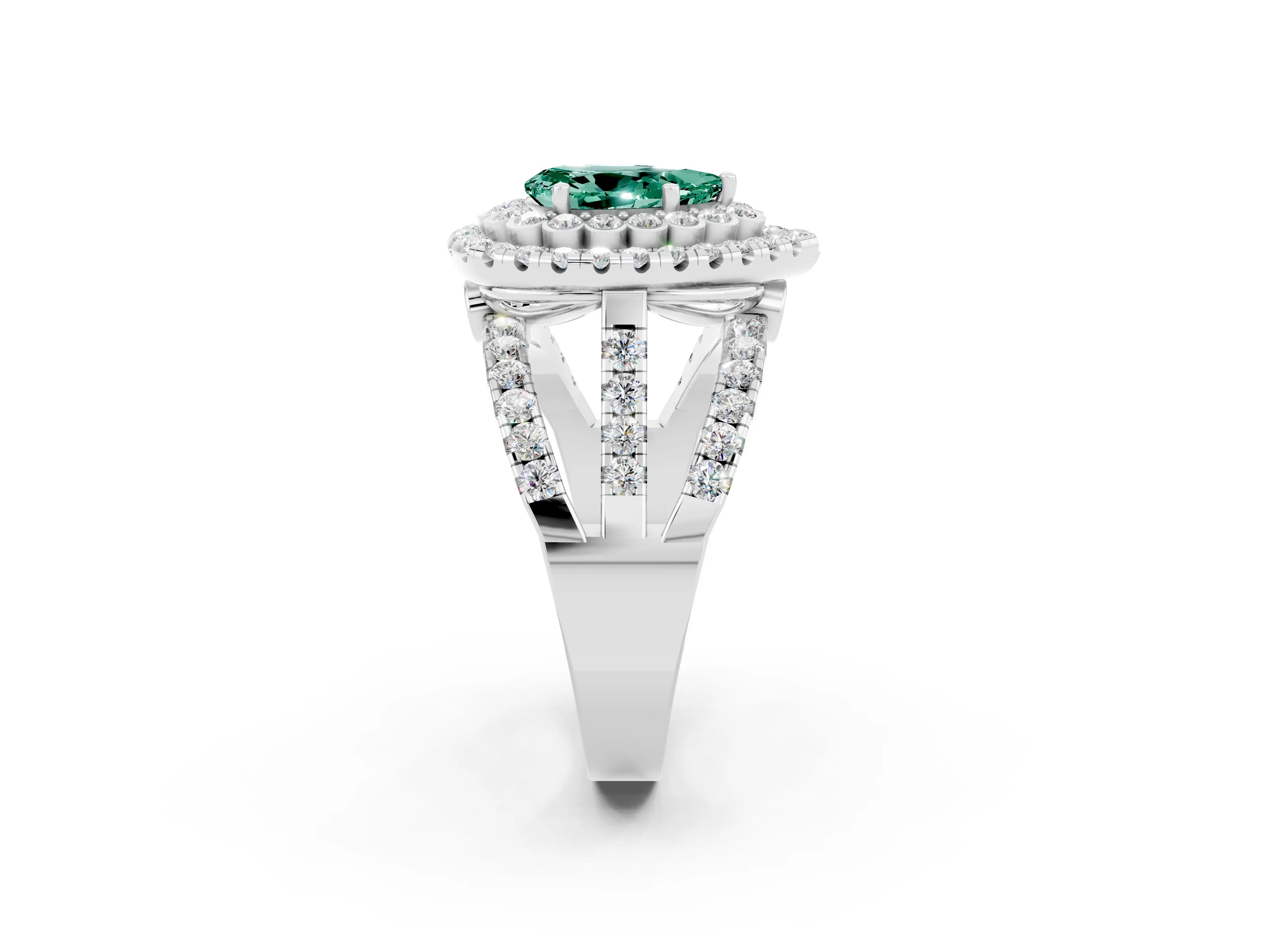 White gold Double Halo Pear Cut Diamond Split Shank Pave Set Ring_2