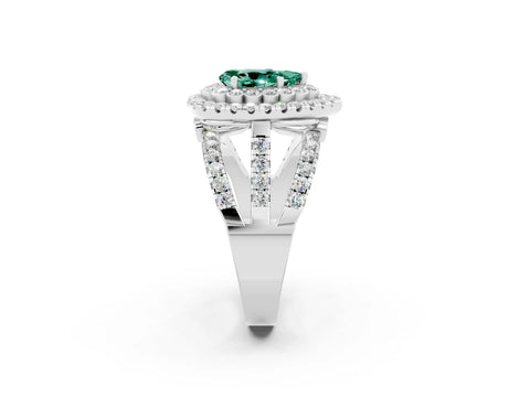 White gold Double Halo Pear Cut Diamond Split Shank Pave Set Ring_2