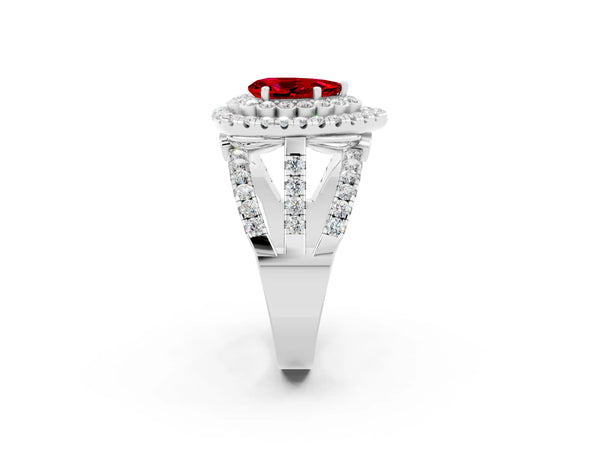 Platinum Double Halo Pear Cut Diamond Split Shank Pave Set Ring