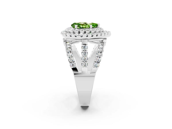 Silver Double Halo Pear Cut Diamond Split Shank Pave Set Ring