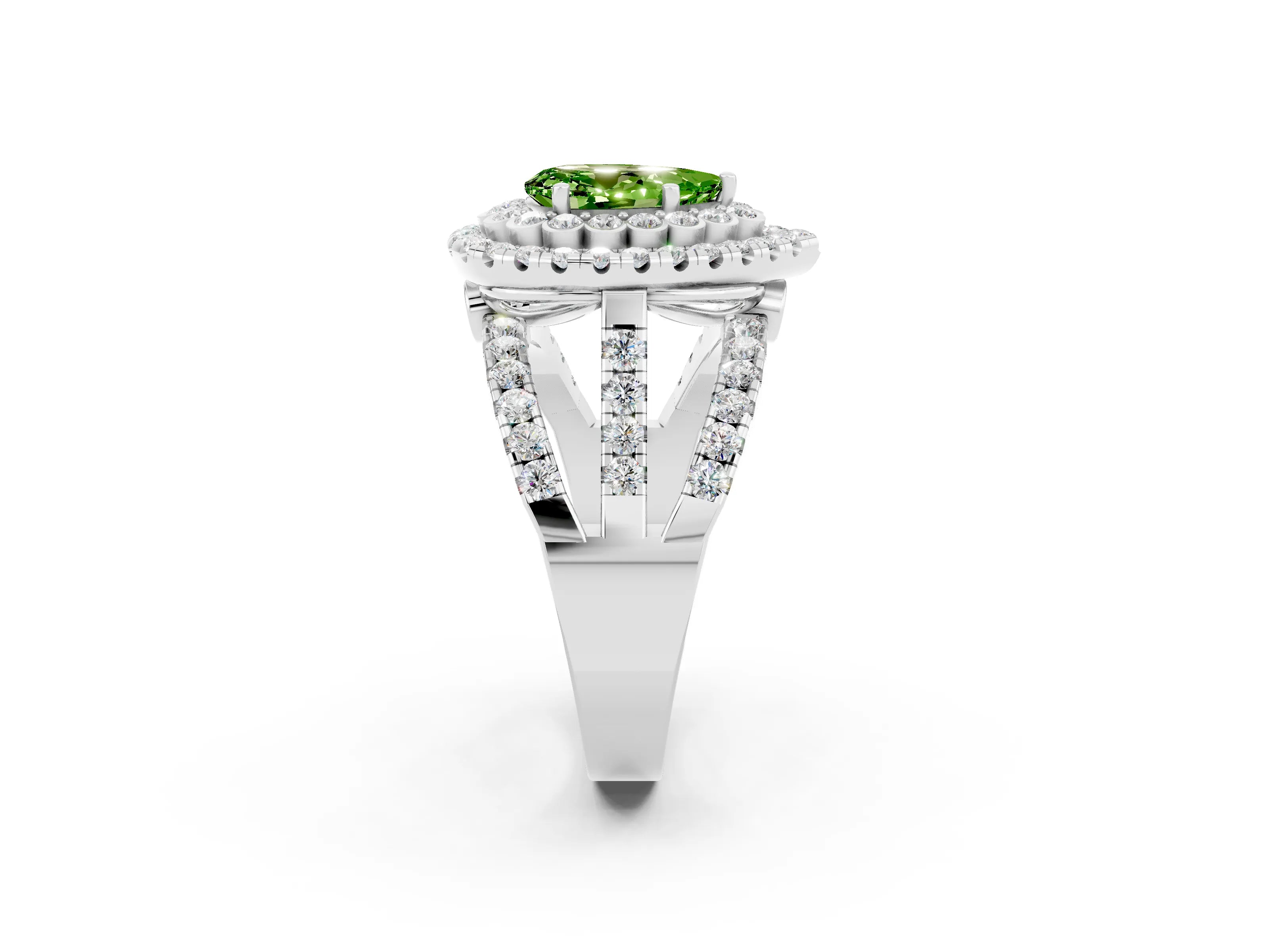 White gold Double Halo Pear Cut Diamond Split Shank Pave Set Ring_2