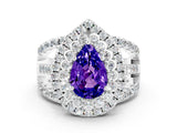 White gold Double Halo Pear Cut Diamond Split Shank Pave Set Ring