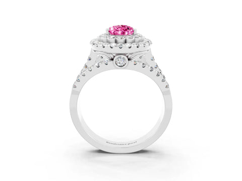 White gold Double Halo Pear Cut Diamond Split Shank Pave Set Ring_3