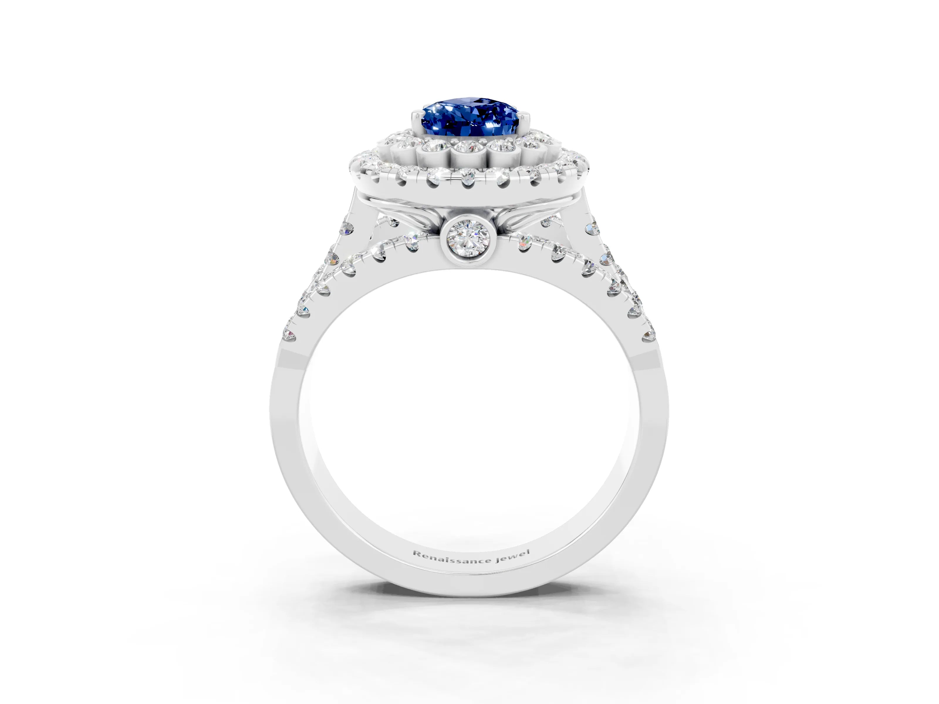 White gold Double Halo Pear Cut Diamond Split Shank Pave Set Ring_3