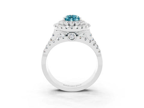White gold Double Halo Pear Cut Diamond Split Shank Pave Set Ring_3