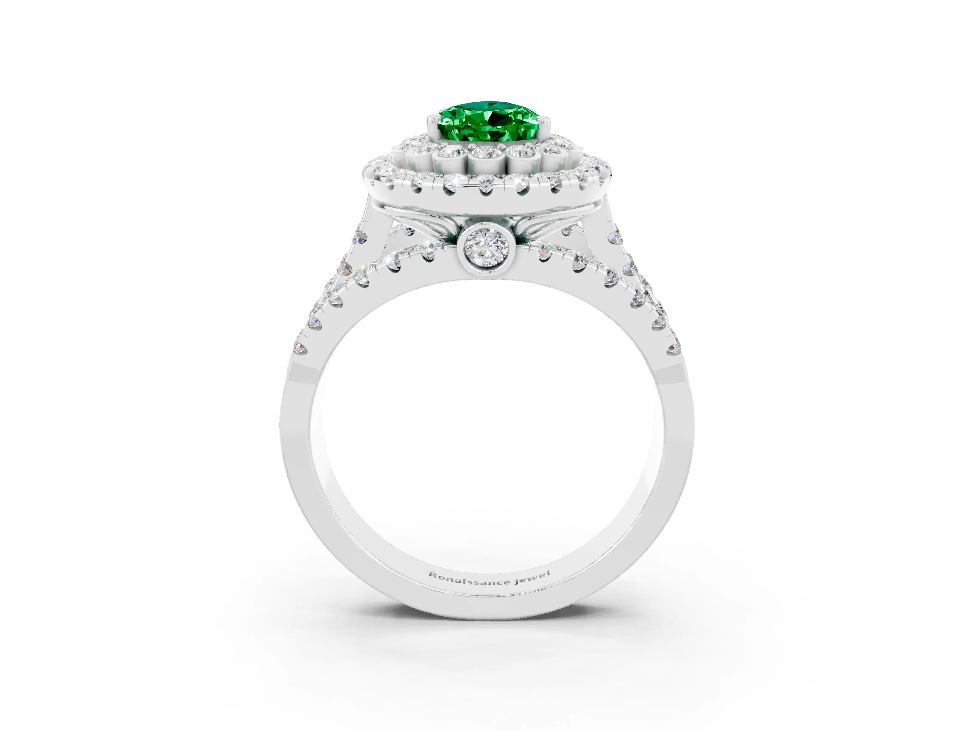 White gold Double Halo Pear Cut Diamond Split Shank Pave Set Ring_3