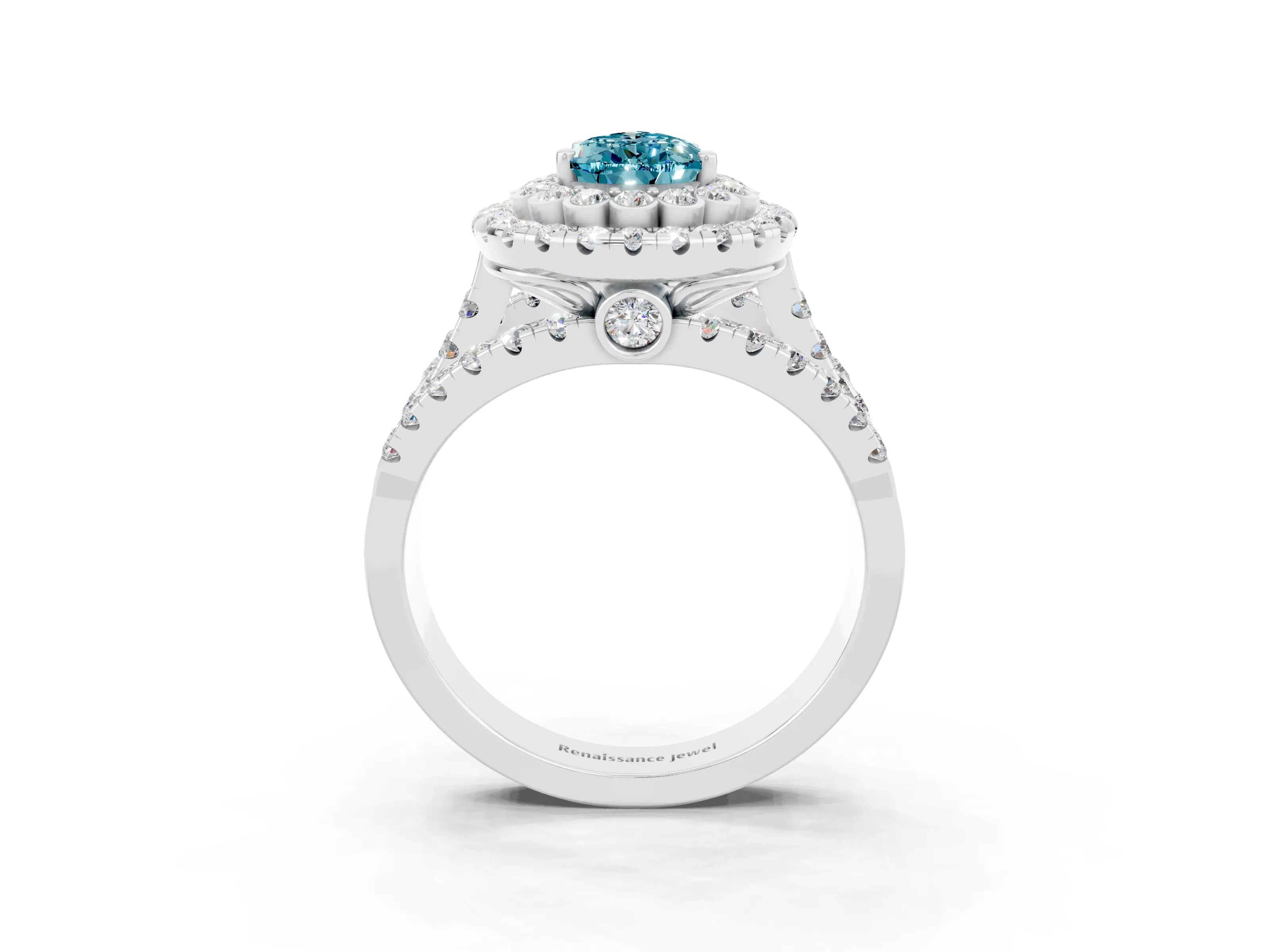 White gold Double Halo Pear Cut Diamond Split Shank Pave Set Ring_3