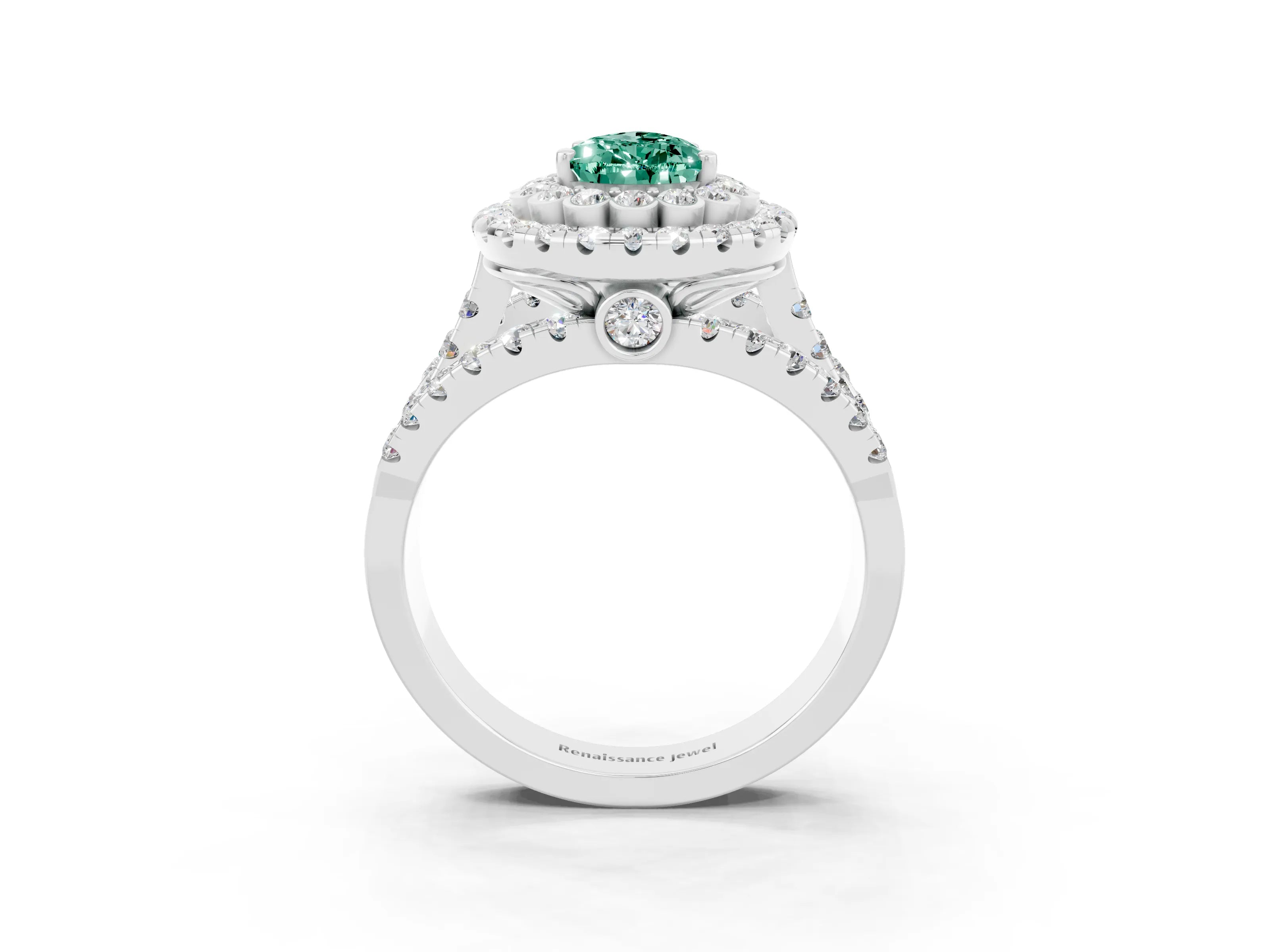 White gold Double Halo Pear Cut Diamond Split Shank Pave Set Ring_3